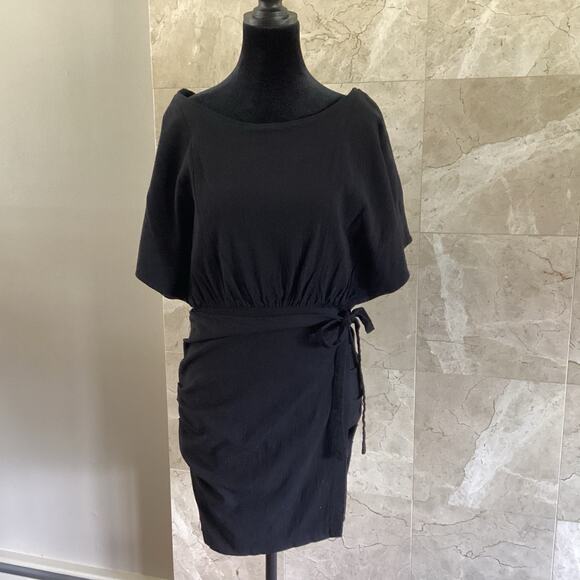 Free People Black Body Con Wrap Mini Dress, Medium, Open Draped Back, Boho Party - Picture 2 of 14